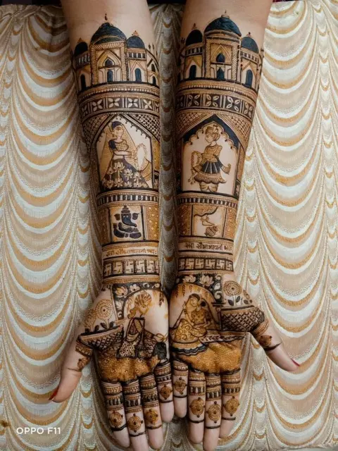 bridal deity full hand mehndi design