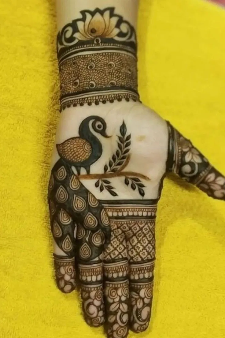 Front Hand Mehndi Design with Peacock (2)