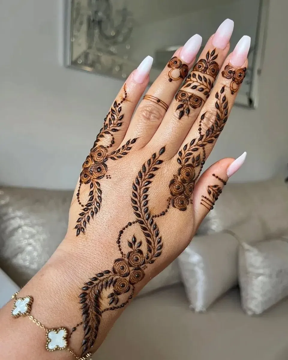 Arabic Simple Front Hand Mehndi Design with Jaal for Eid