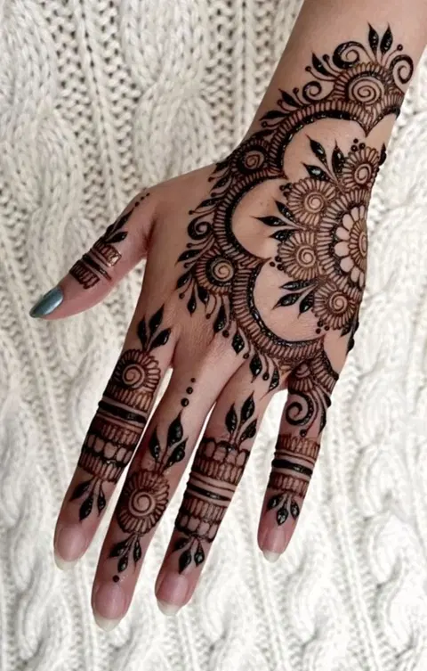 aesthetic arabic back hand mehndi design
