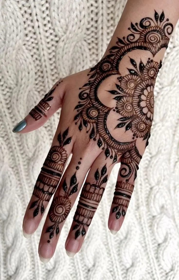 Aesthetic Arabic Back Hand Mehndi Design for Diwali (6)