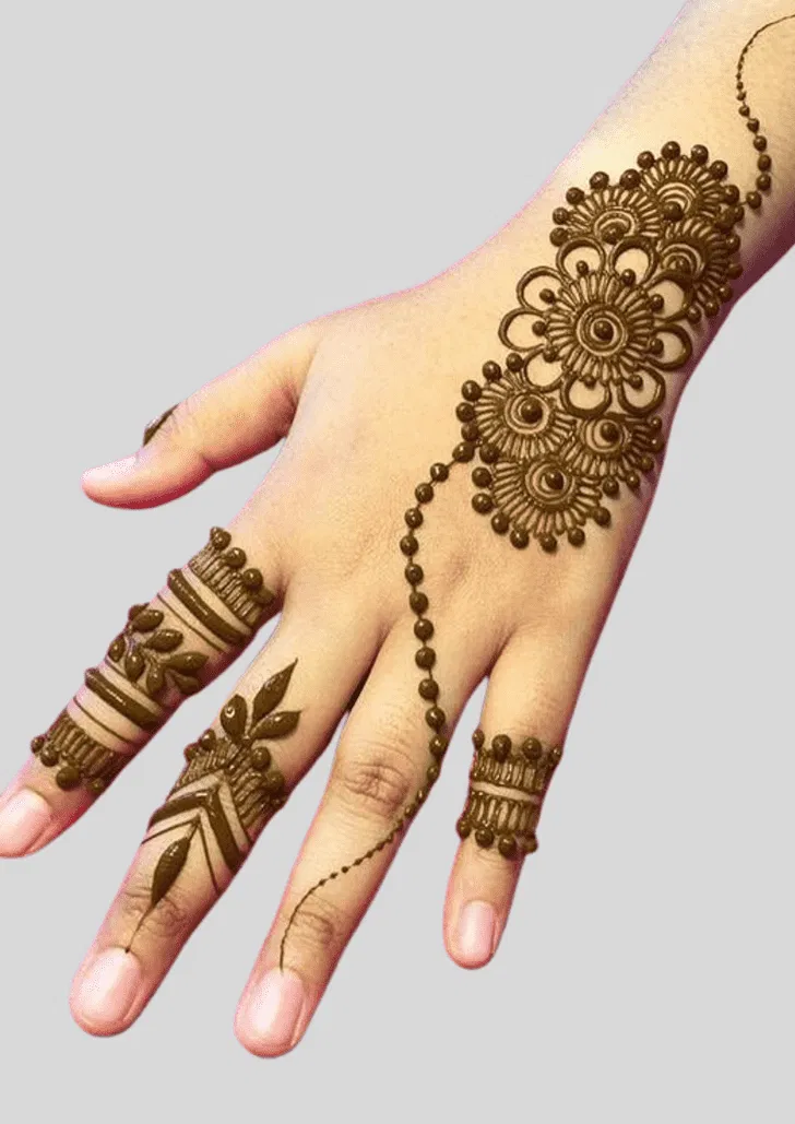 Aesthetic Simple Back Hand Mehndi Design with Flowers and Jaal for Diwali (2)