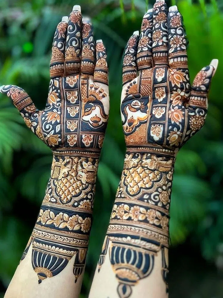 Indian Full Hand Mehndi Design with Figures and Hearts
