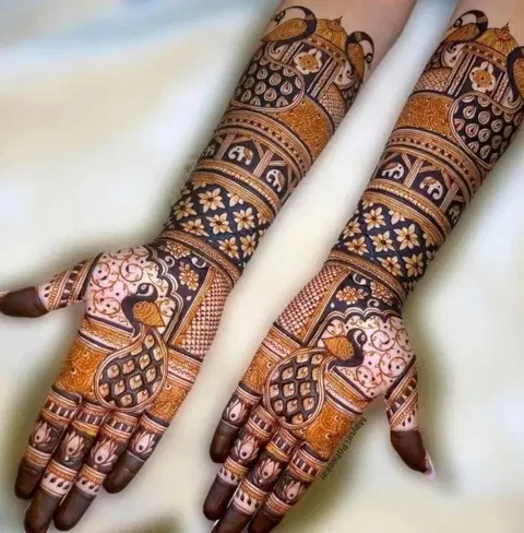 bridal indian figure back hand mehndi design