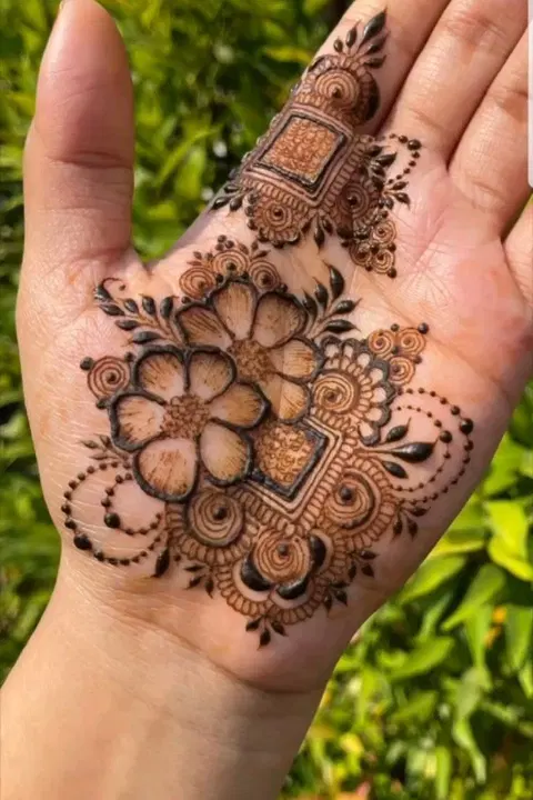 aesthetic simple circle back hand mehndi design
