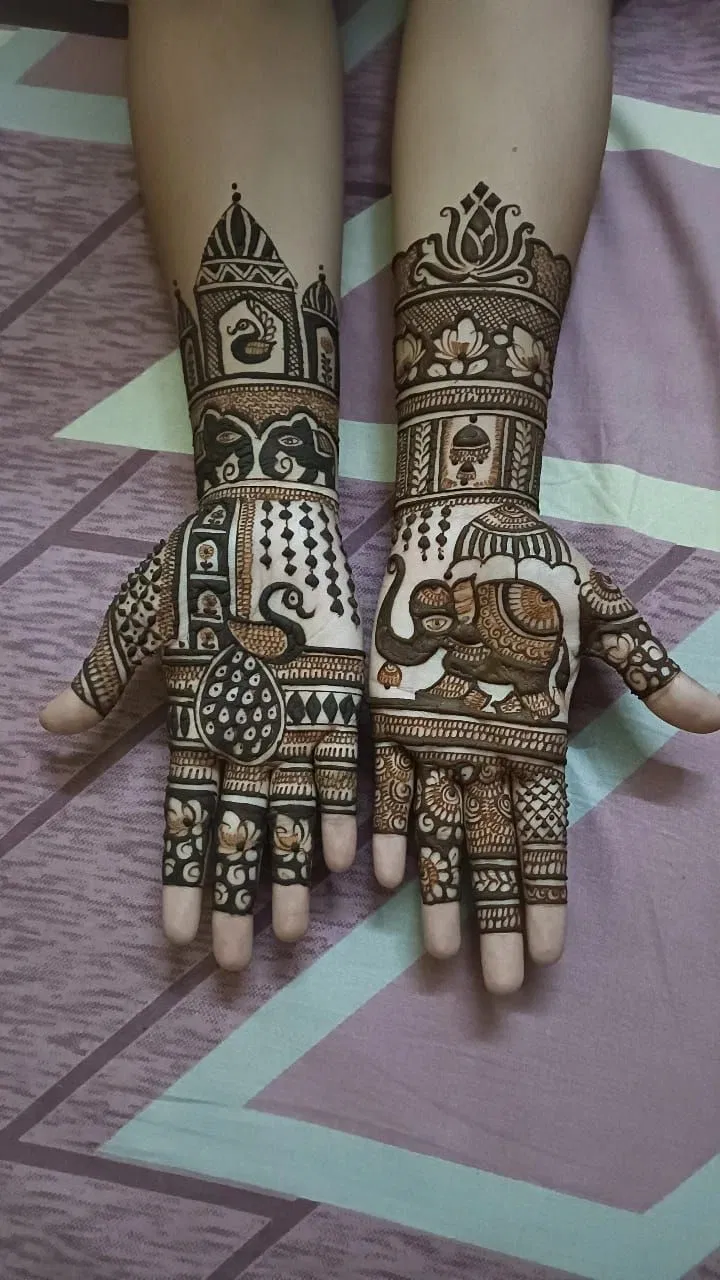 Indian Mehndi Design with Figures and Peacock