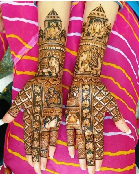 indian simple figure full hand mehndi design