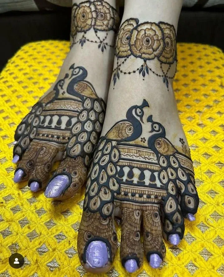 Bridal Foot Mehndi Design with Peacock