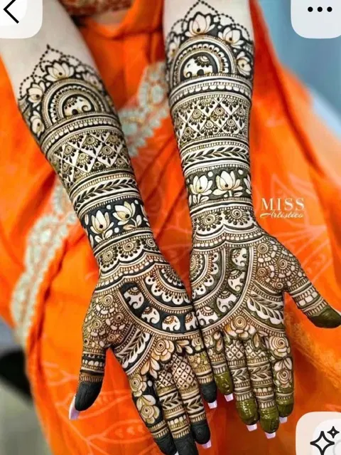 bridal indian figure back hand mehndi design