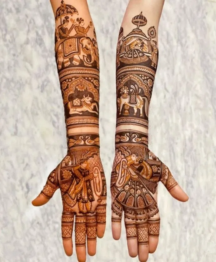 Bridal Stylish Full Hand Mehndi Design with Figures (7)