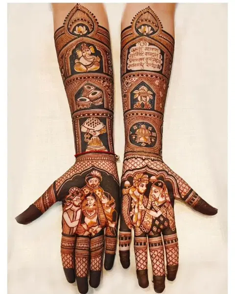 bridal stylish deity front hand mehndi design