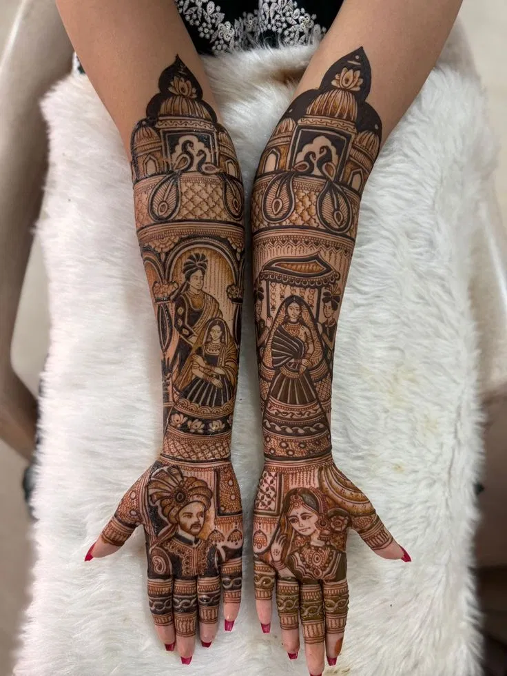 Bridal Stylish Full Hand Mehndi Design with Figures (9)