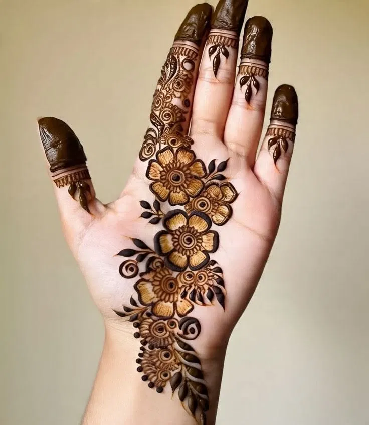 Arabic Indian Back Hand Mehndi Design with Bel and Flowers