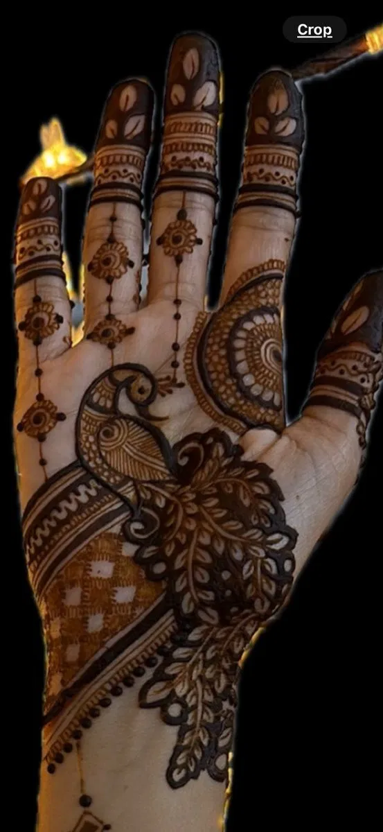 Aesthetic Indian Front Hand Mehndi Design with Jaal and Peacock