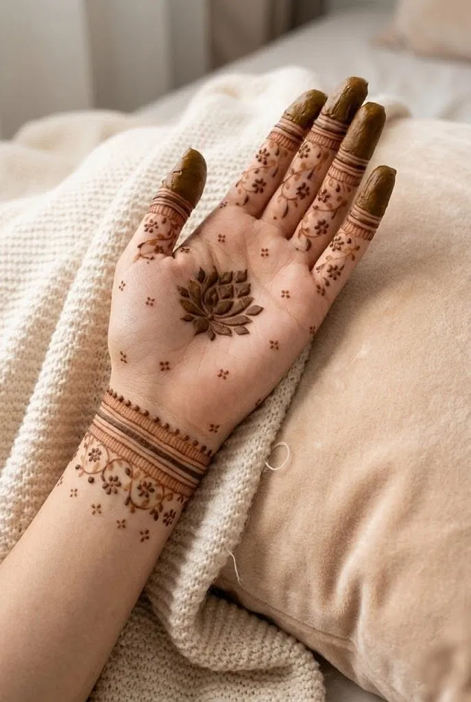 Aesthetic Bridal Front Hand Mehndi Design with Jaal and Lotus (2)