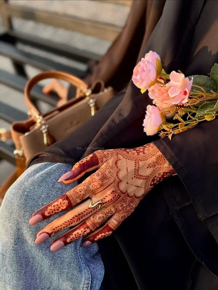 Aesthetic Bridal Back Hand Mehndi Design with Flowers (8)
