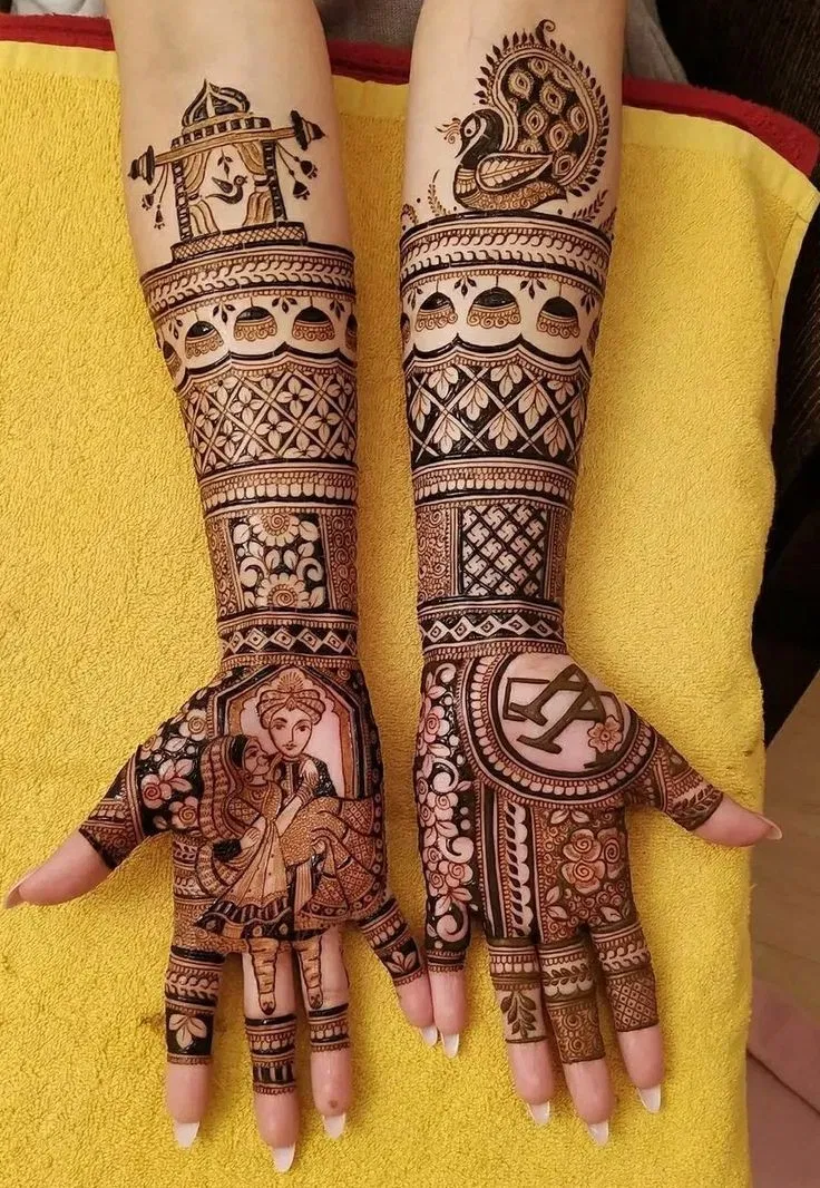 Bridal Stylish Full Hand Mehndi Design with Figures (11)