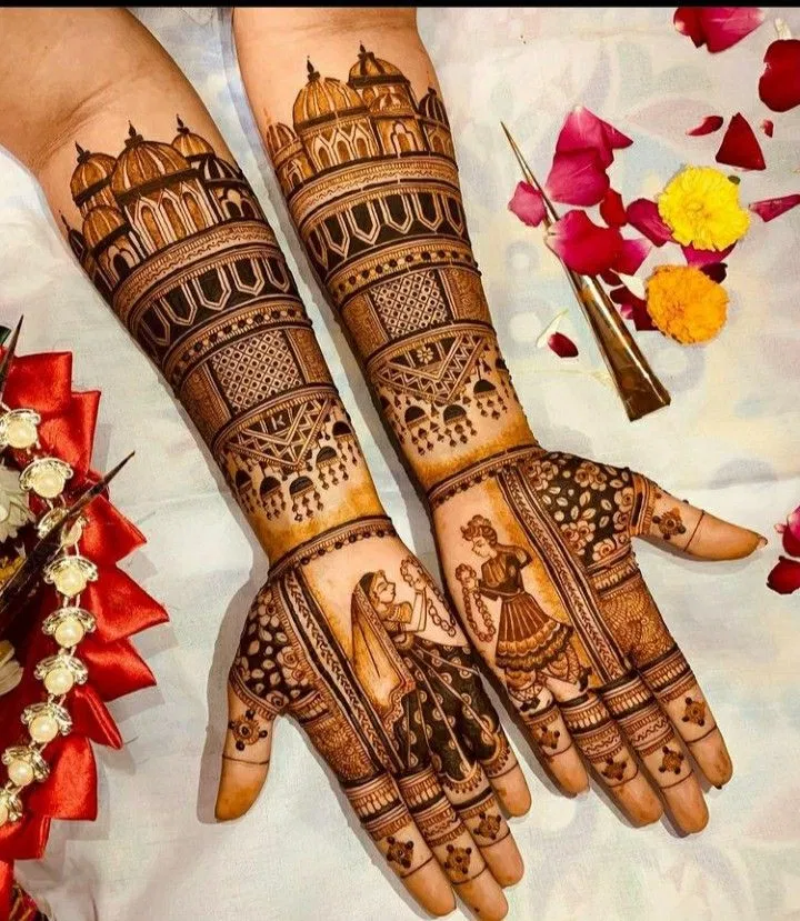 Bridal Front Hand Mehndi Design with Figures (9)