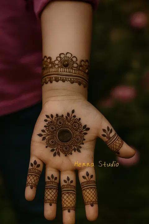 simple circle front hand mehndi design