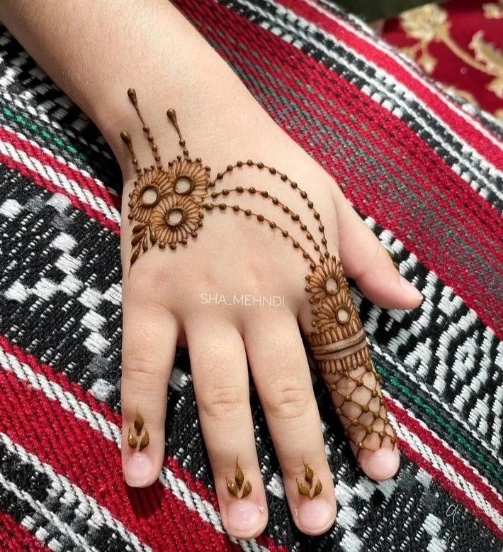 Simple Back Hand Mehndi Design with Flowers and Jaal for Eid