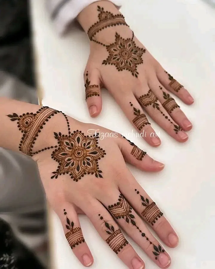 Aesthetic Simple Back Hand Mehndi Design with Gol Tikki and Jaal for Eid (2)