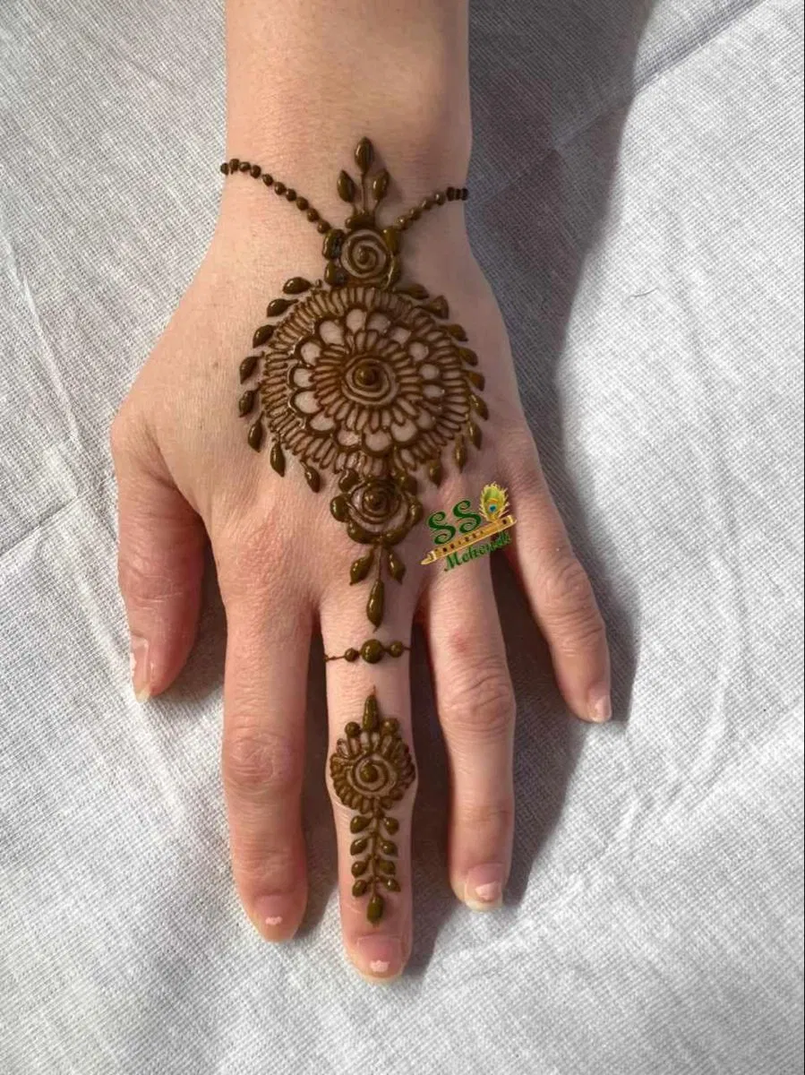 Simple Back Hand Mehndi Design with Gol Tikki and Jaal (8)