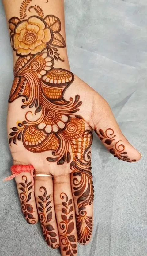 arabic indo-arabic bel front hand mehndi design