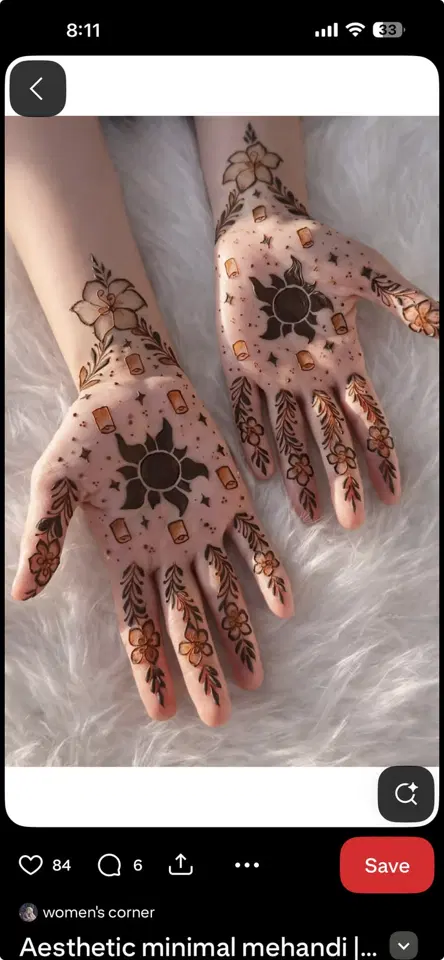 aesthetic simple flower front hand mehndi design