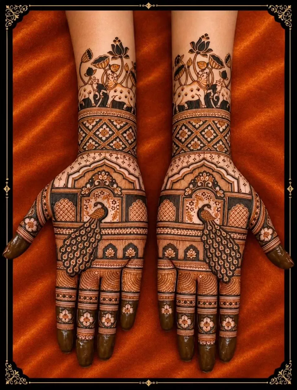 Back Hand Mehndi Design with Figures and Peacock (2)