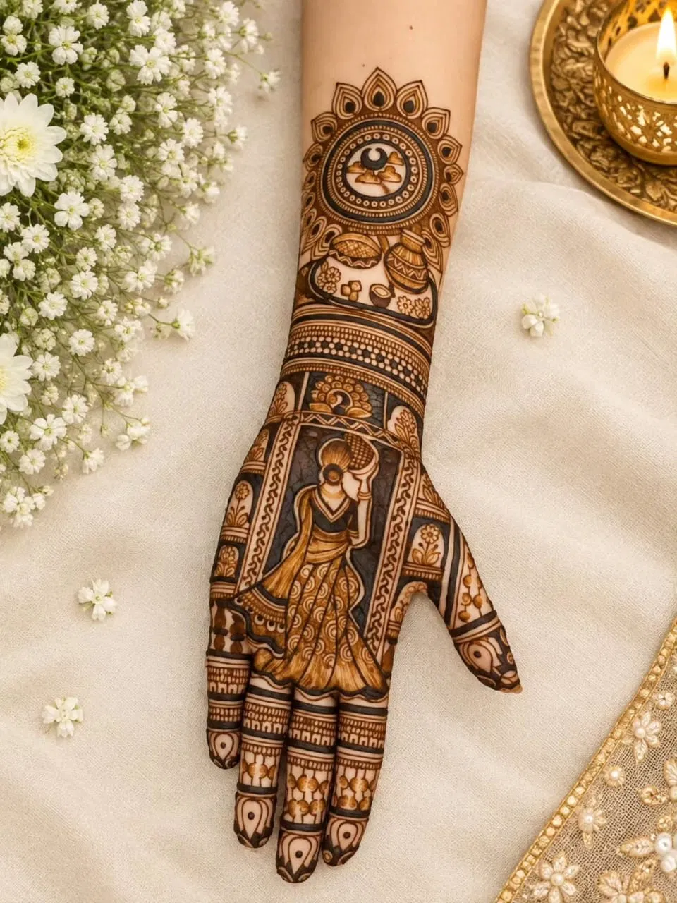 Indian Full Hand Mehndi Design with Figures