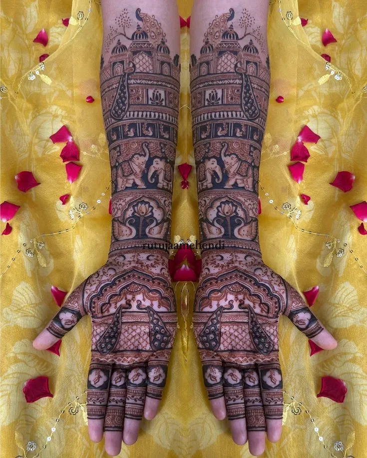 Bridal Back Hand Mehndi Design with Figures and Hearts (4)