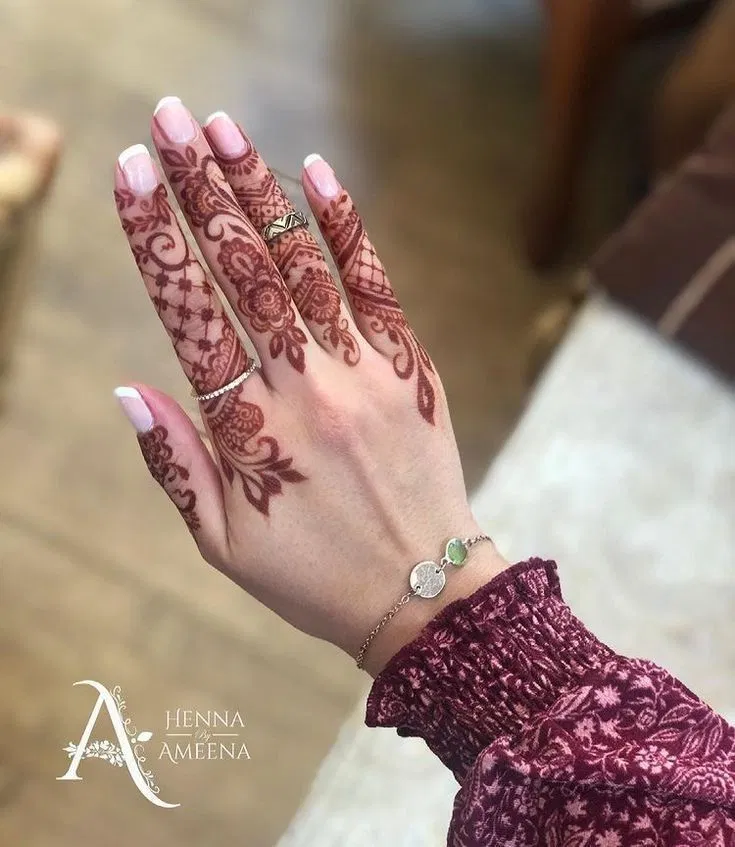 Simple Stylish Finger Mehndi Design with Jaal for Eid