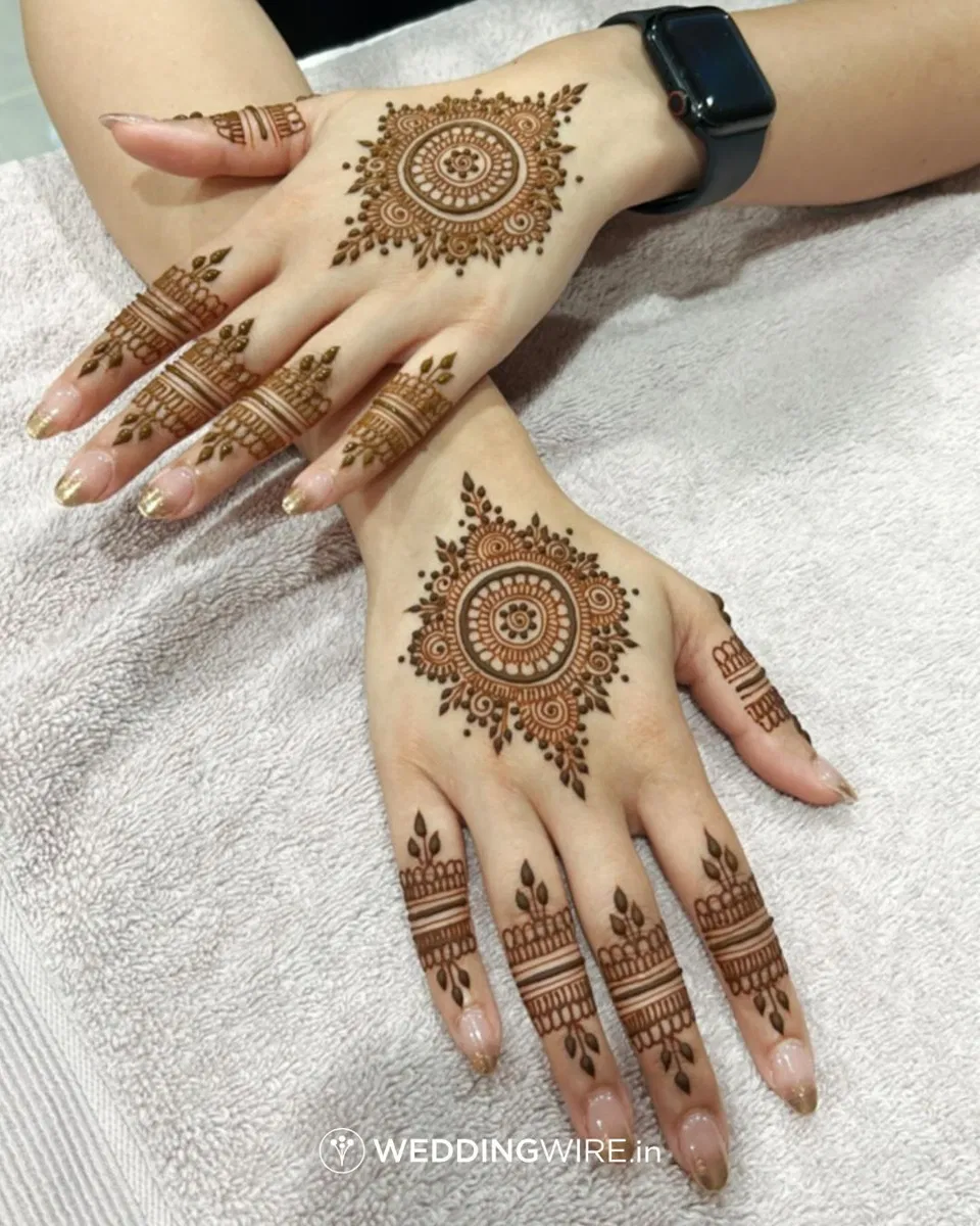 Minimal Simple Full Hand Mehndi Design with Gol Tikki and Jaal
