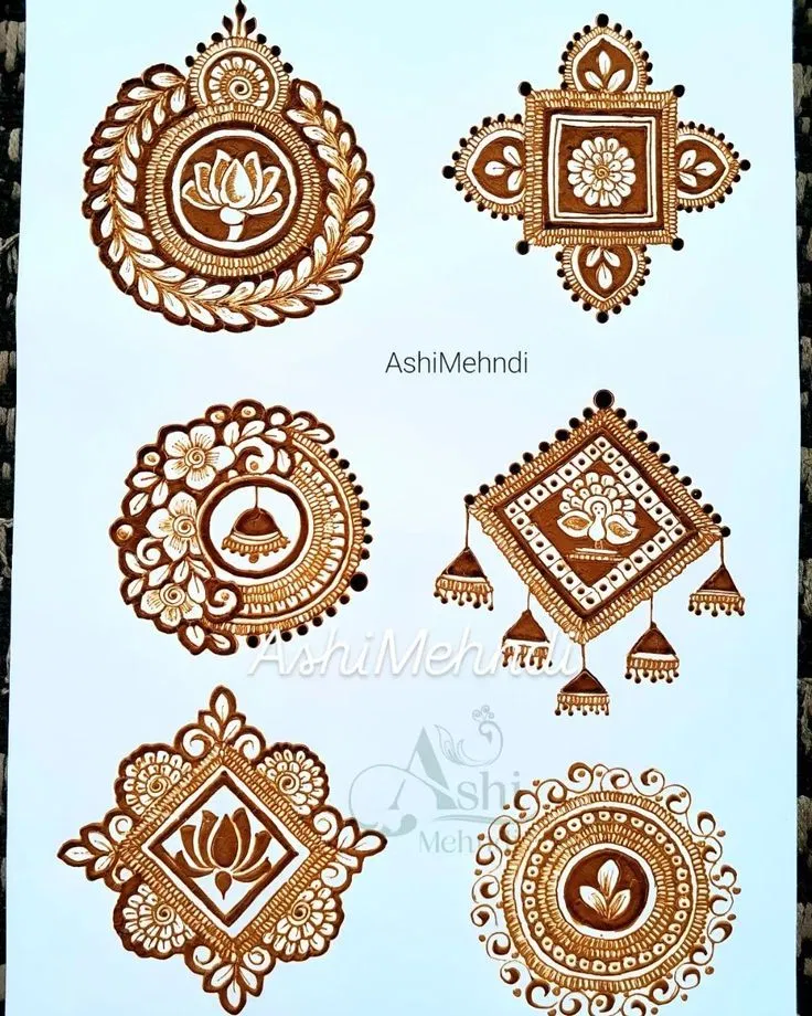Bridal Indian Mehndi Design with Gol Tikki and Lotus