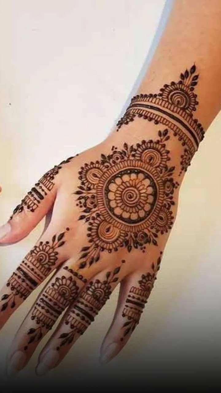 Simple Front Hand Mehndi Design with Gol Tikki for Diwali (2)