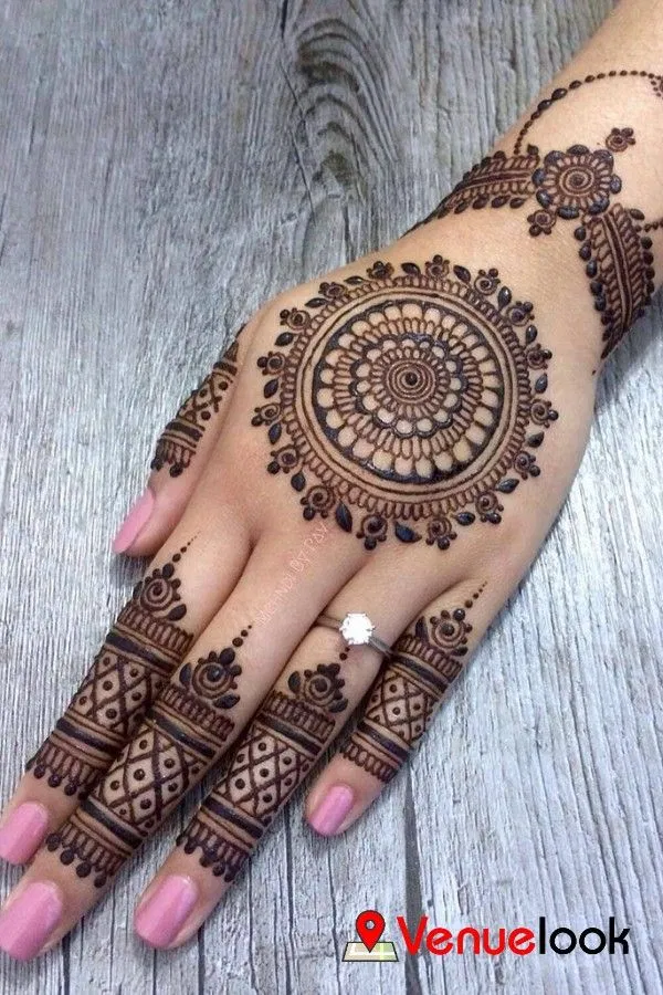 Simple Back Hand Mehndi Design with Gol Tikki for Eid