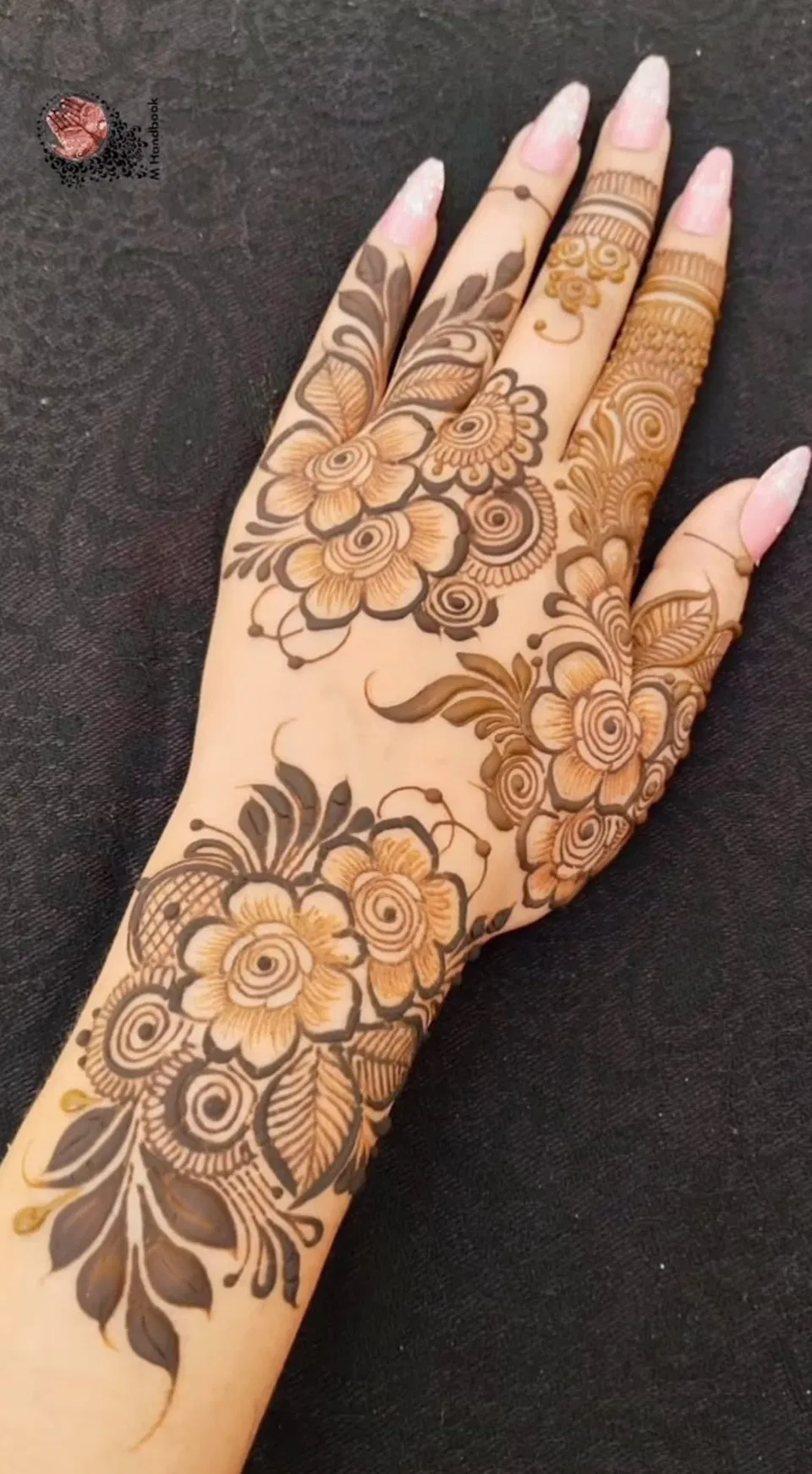 Arabic Bridal Back Hand Mehndi Design with Flowers