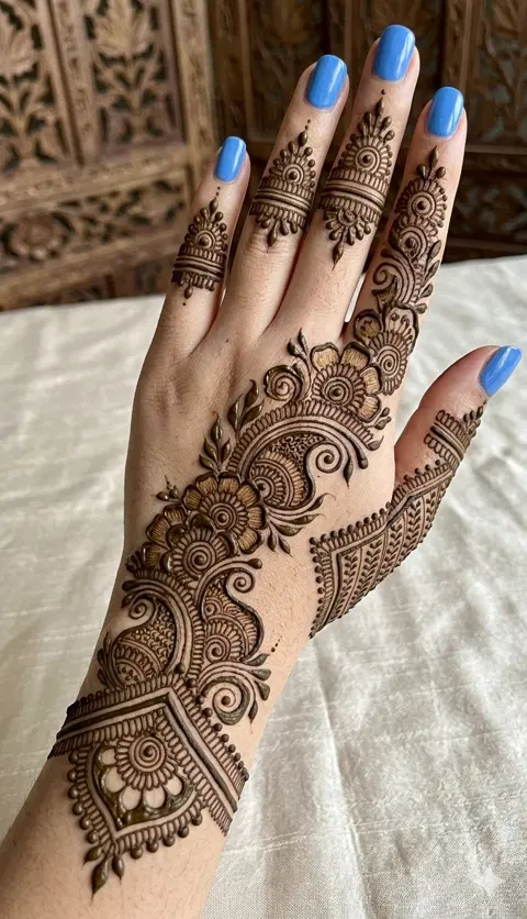 aesthetic arabic bel arm mehndi design