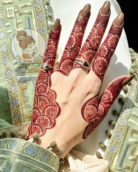 aesthetic royal heart back hand mehndi design