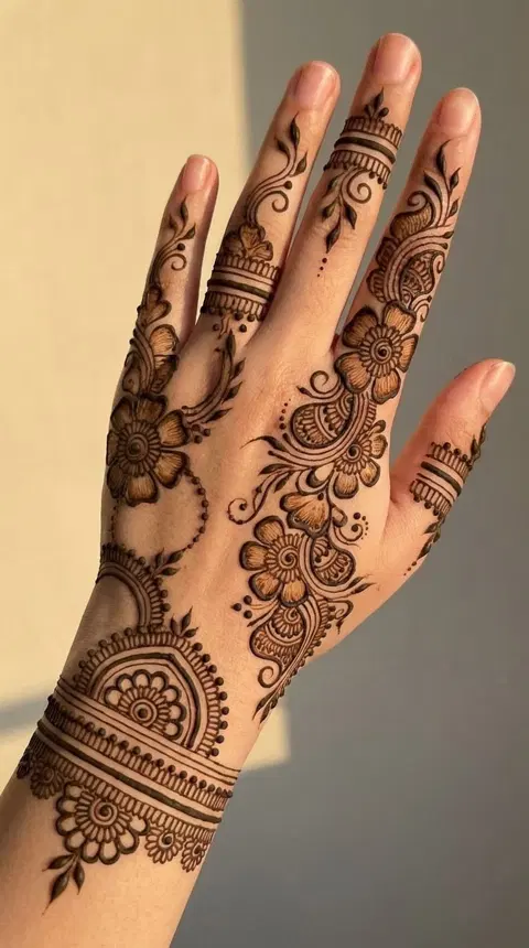 aesthetic arabic bel back hand mehndi design