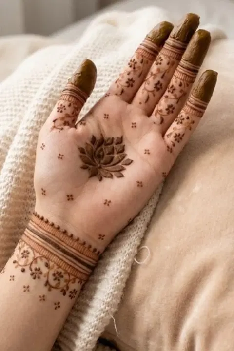 aesthetic minimal flower front hand mehndi design