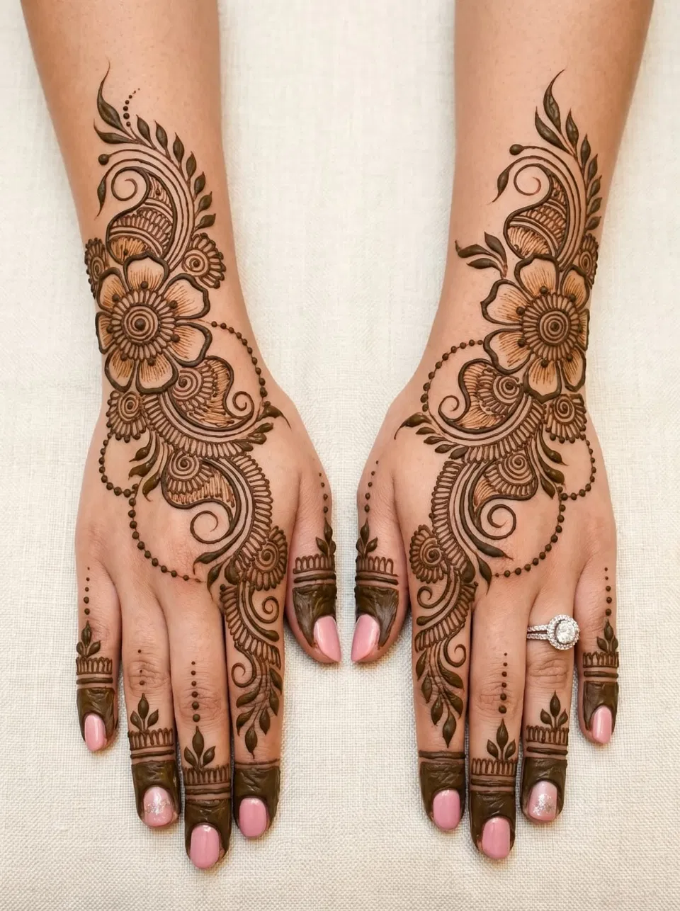 Arabic Bridal Back Hand Mehndi Design with Flowers for Diwali