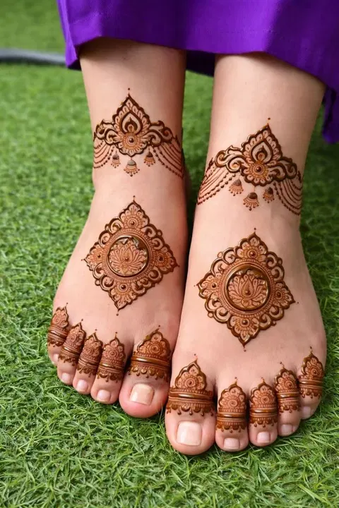 pakistani simple circle foot mehndi design