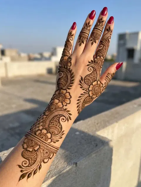 arabic bridal bel back hand mehndi design