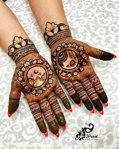 stylish circle front hand mehndi design