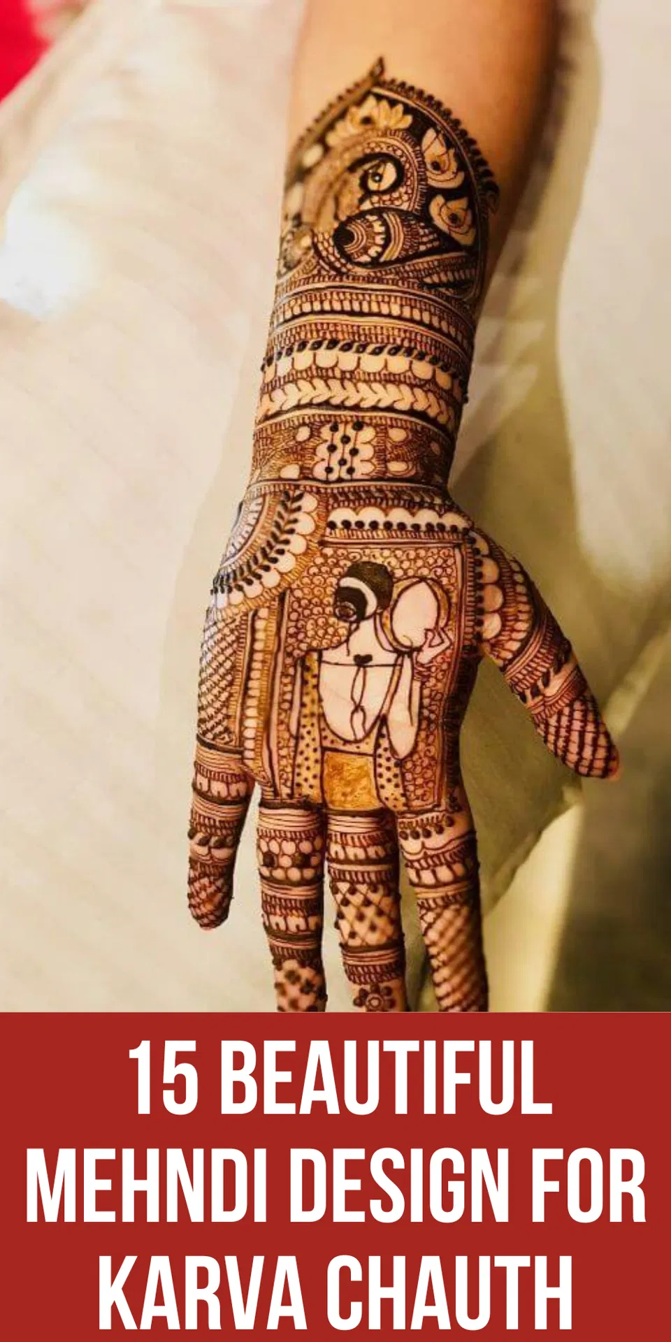 Bridal Stylish Front Hand Mehndi Design with Figures and Jaal for Karwa Chauth (6)