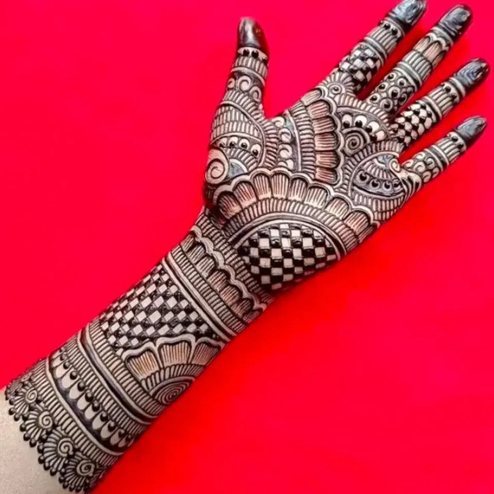 Bridal Stylish Full Hand Mehndi Design with Gol Tikki and Jaal