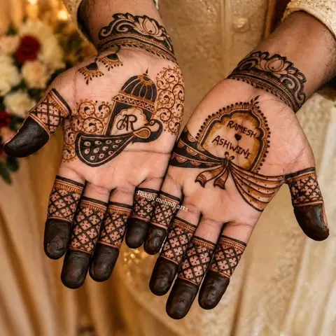 bridal royal deity front hand mehndi design