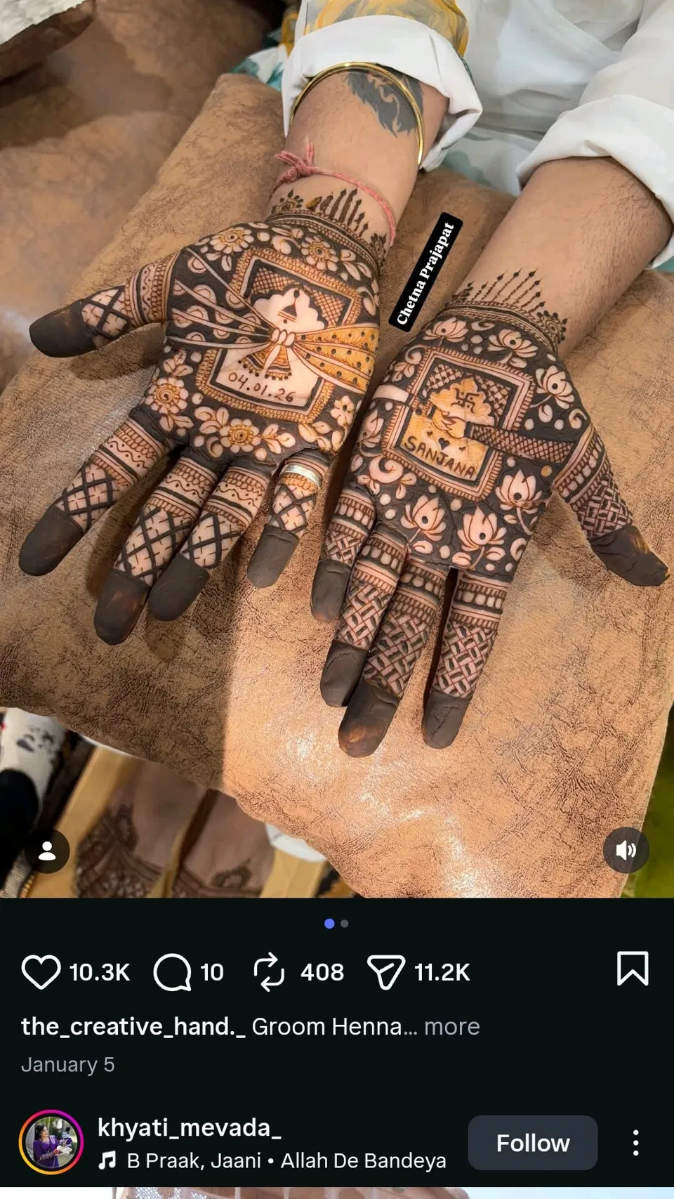 Bridal Royal Back Hand Mehndi Design with Deity and Figures for Engagement