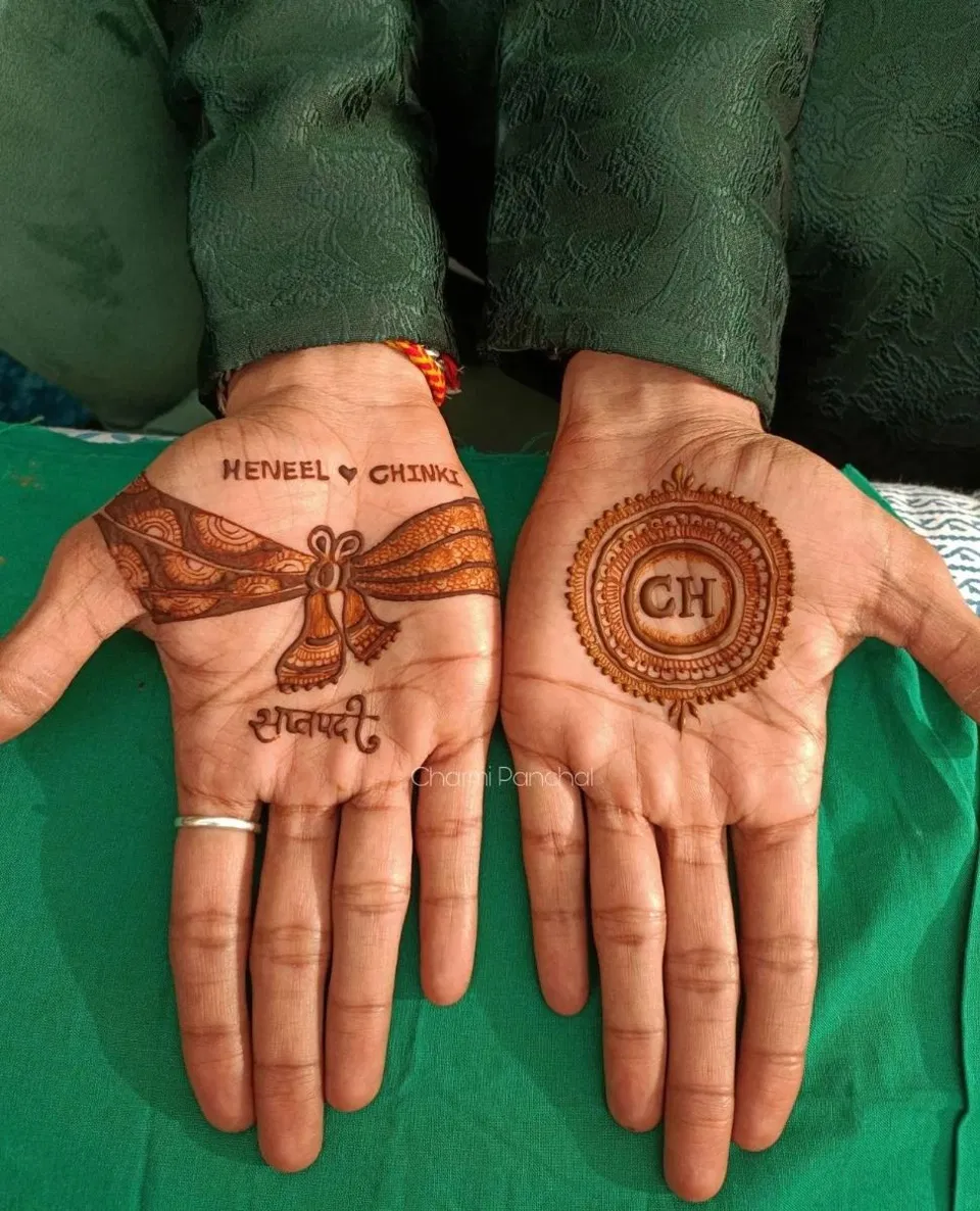 Bridal Simple Finger Mehndi Design with Gol Tikki and Deity
